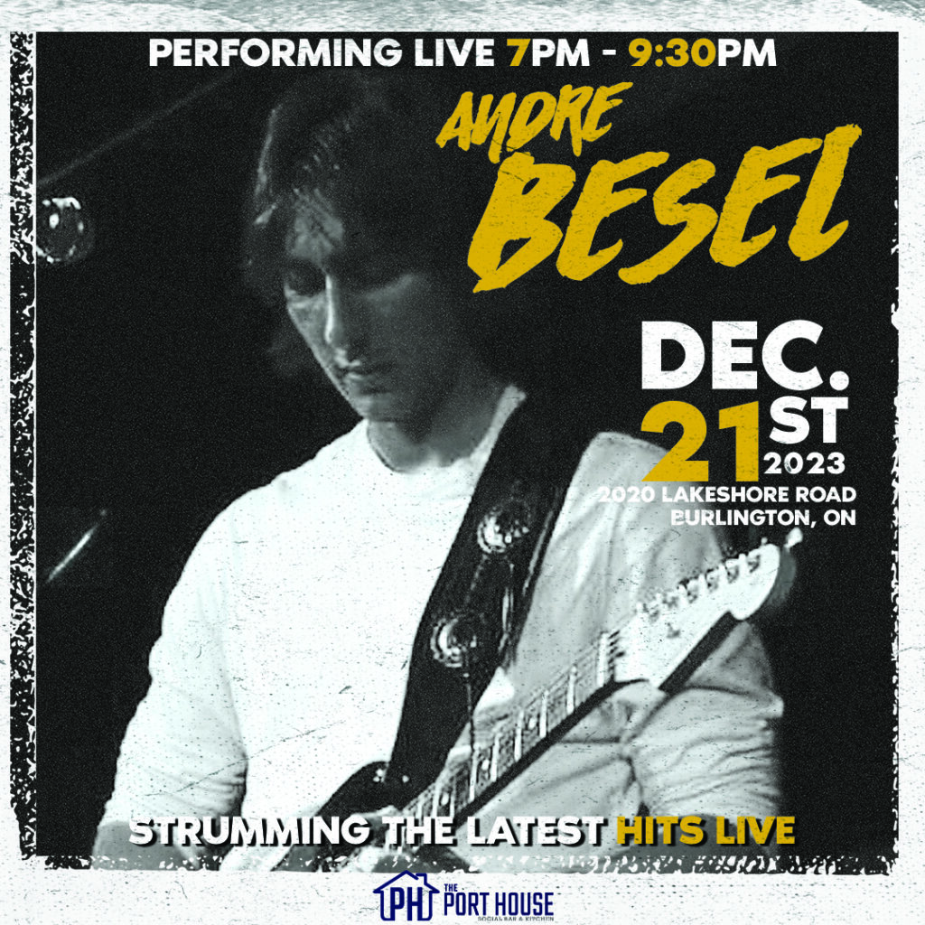 Join us at The Port House in Burlington on December 21st from 7:00 PM to 9:30 PM for a relaxing evening featuring guitarist Andre Besel. Enjoy our fine dining selection as you listen to the soothing sounds of Besel's guitar, showcasing a blend of classical and contemporary styles. This event is perfect for a casual yet elegant night out, offering a unique combination of great food and live music. Reserve your table now for a delightful dining experience with the added charm of live guitar.