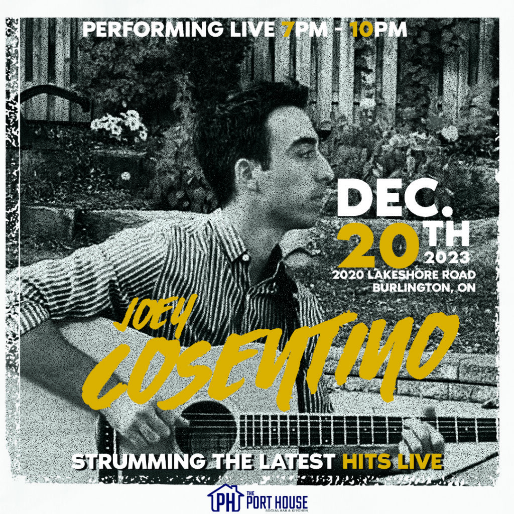 Join us for a magical evening filled with soulful tunes as Joey Cosentino takes the stage with his mesmerizing acoustic guitar performance at The Port House on December 20th, from 7 to 10 pm.