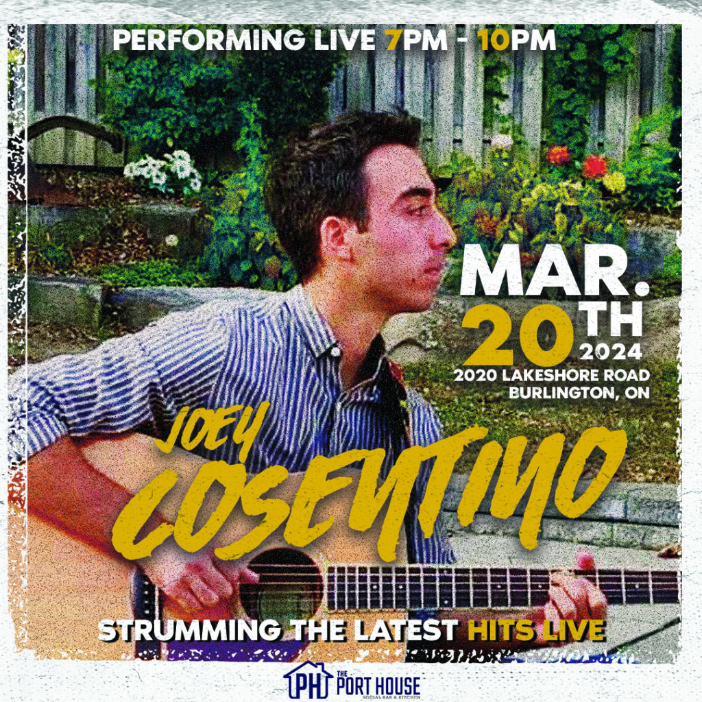 Join us on March 20th as Joey Cosentino strums the latest hits live at The Port House Social Bar and Kitchen. Experience the magic of contemporary music in an intimate setting you won't soon forget! Join us on March 20th as Joey Cosentino strums the latest hits live at The Port House Social Bar and Kitchen. Experience the magic of contemporary music in an intimate setting you won't soon forget!