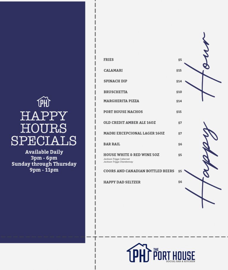 Menu for Happy Hour at The Port House