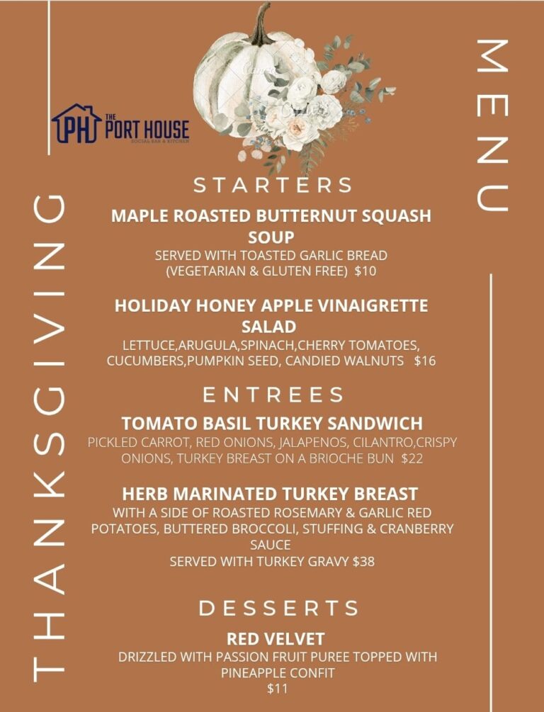 Port House Thanks giving Menu